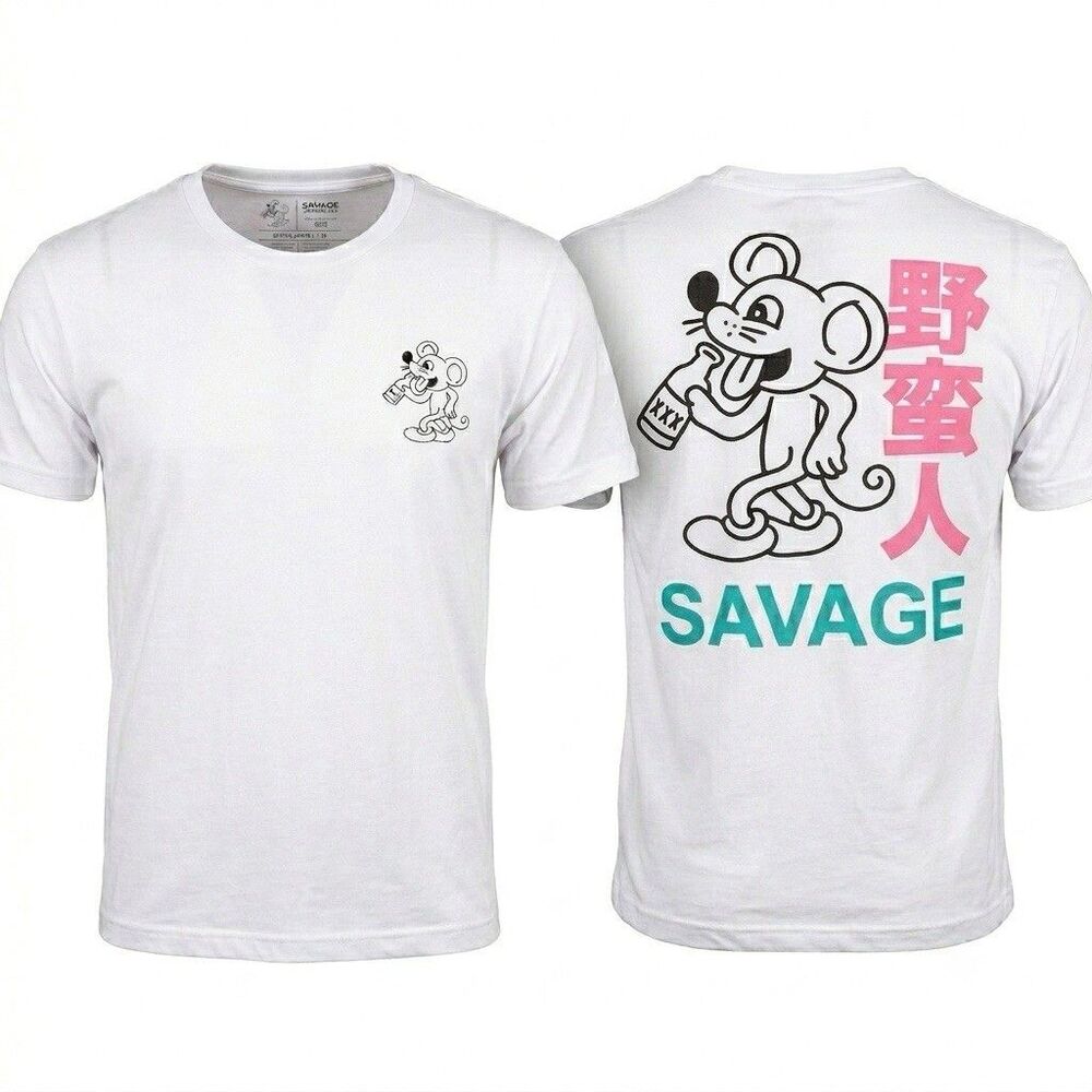 A.Lab Shirt Men's Medium M White Savage Mouse Graphic Tee Skate Streetwear